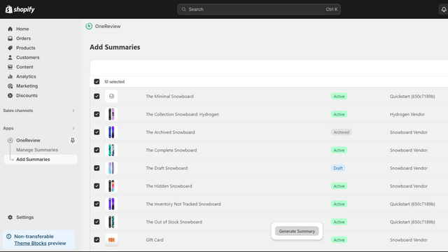 Choosing the products you want review summaries & ratings for