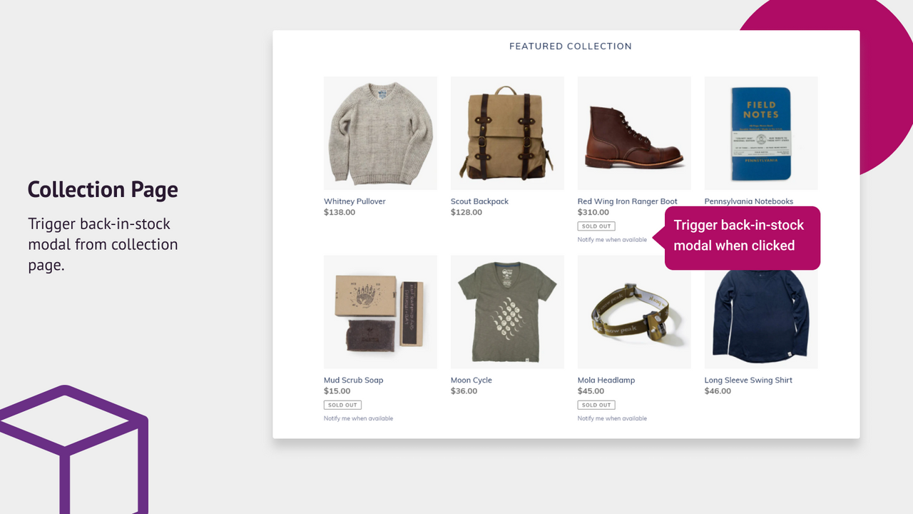 Trigger back-in-stock modal from collection page