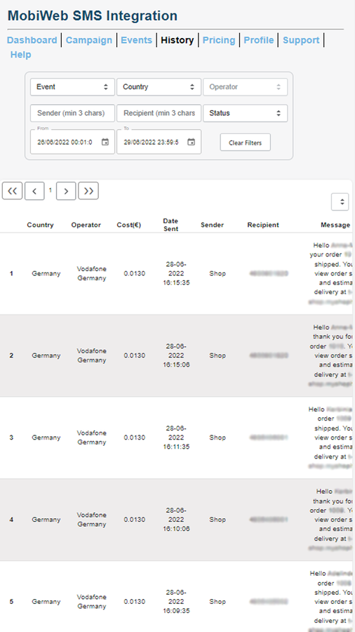 MobiWeb App SMS Statistik Mobil Billede