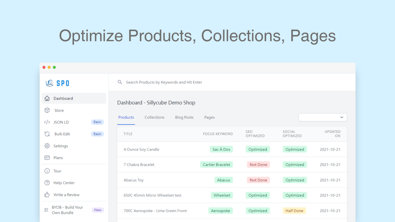 Optimize SEO for Products, Collections, Pages 