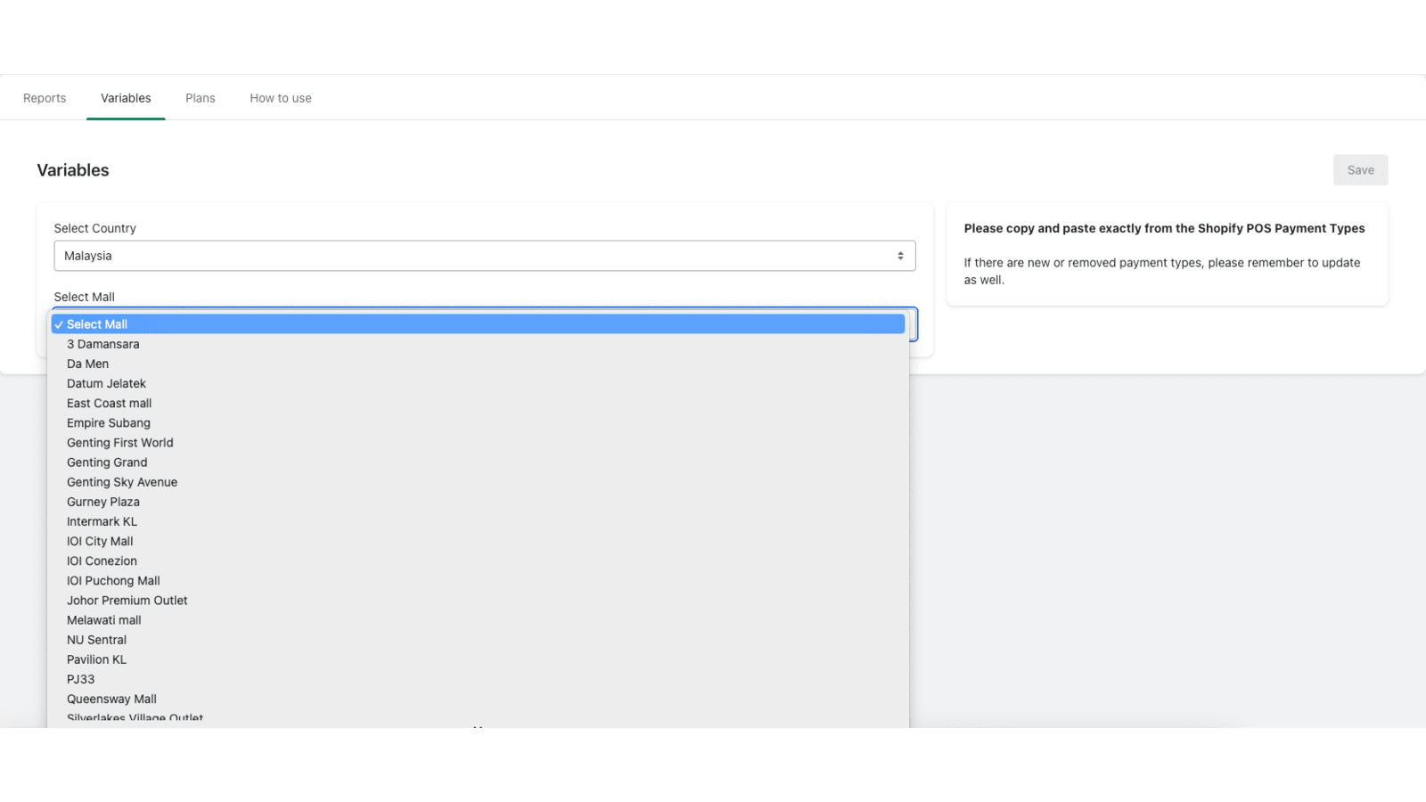 Configuración de variables