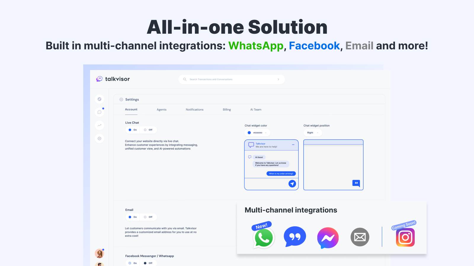 Mehrfachkanal-Integrationen: E-Mail, Facebook Messenger, WhatsApp