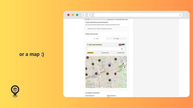 Map of Paczkomaty on the order confirmation page