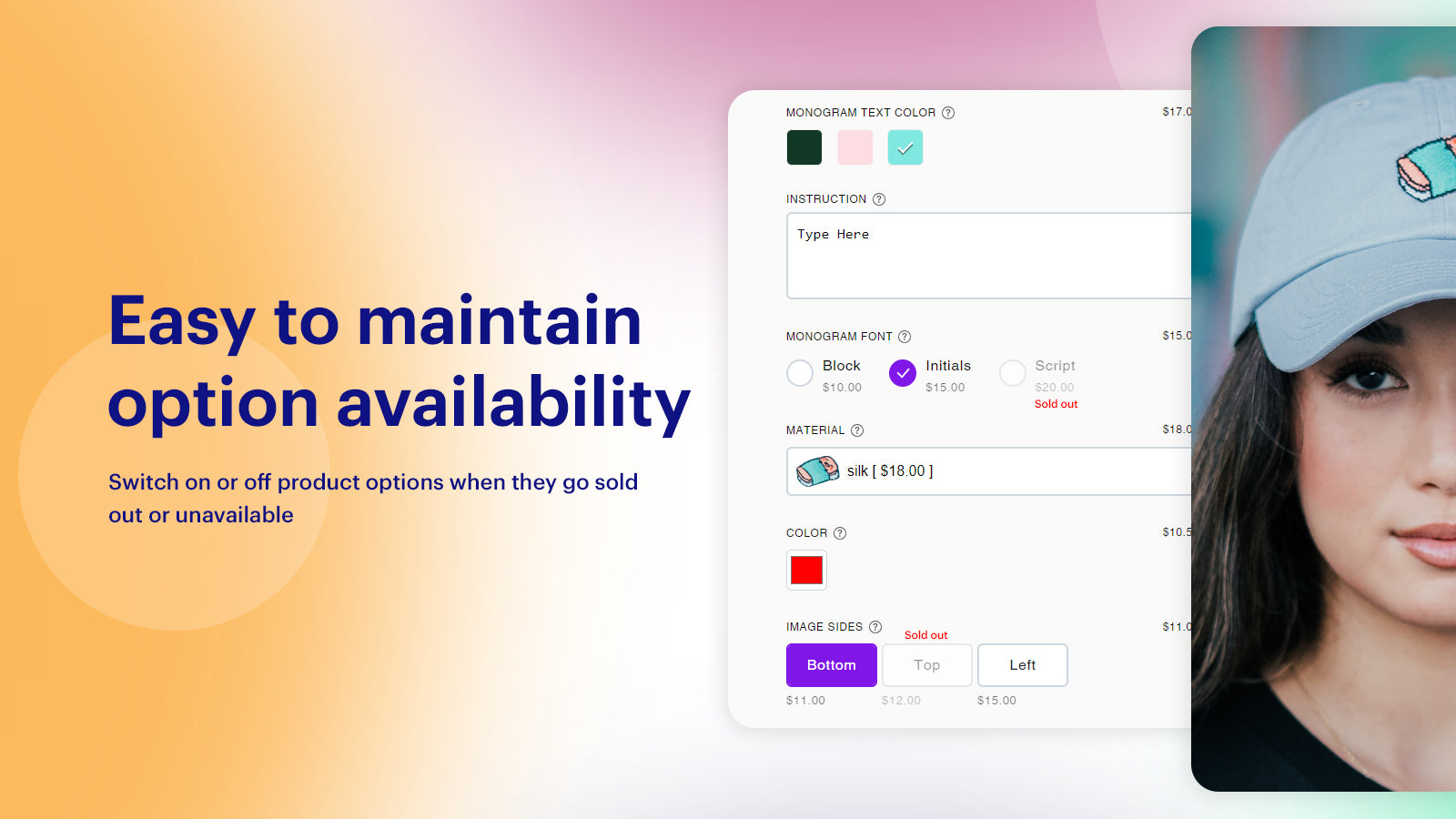 Riaxe Product Options Screenshot