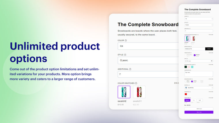 Riaxe Product Options Screenshot