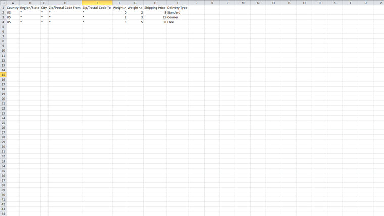 Emizen Matrix Shipping Rates Screenshot