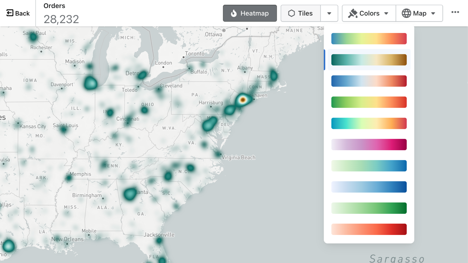 Opções de esquema de cores personalizadas para mapas