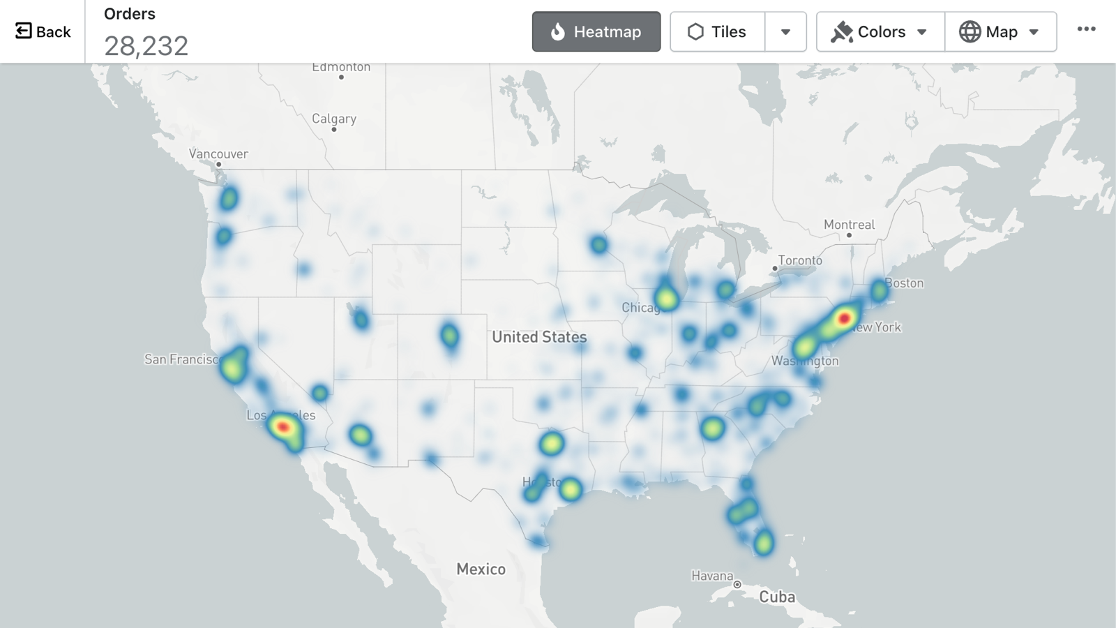 Cartographer viser et heatmap af ordrer