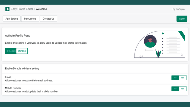 Configuração do aplicativo de perfil