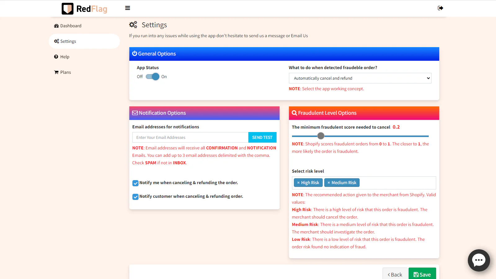 The Basic plan settings page.