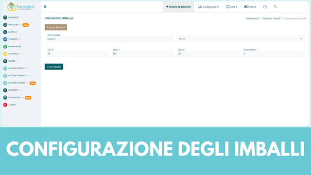 Configura gli imballi