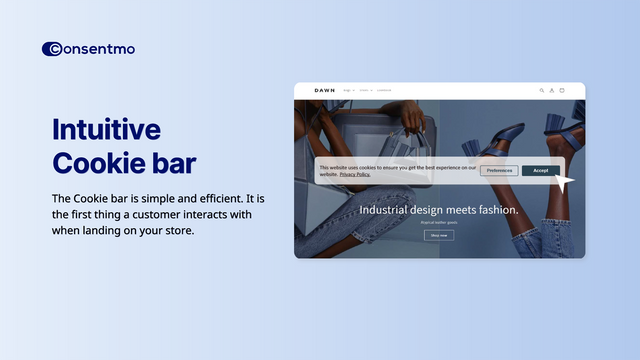 Barra de cookies intuitiva y fácil de usar de Consentmo.