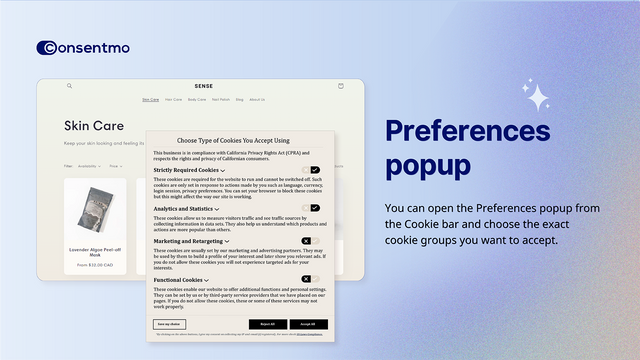 Preferences-popup