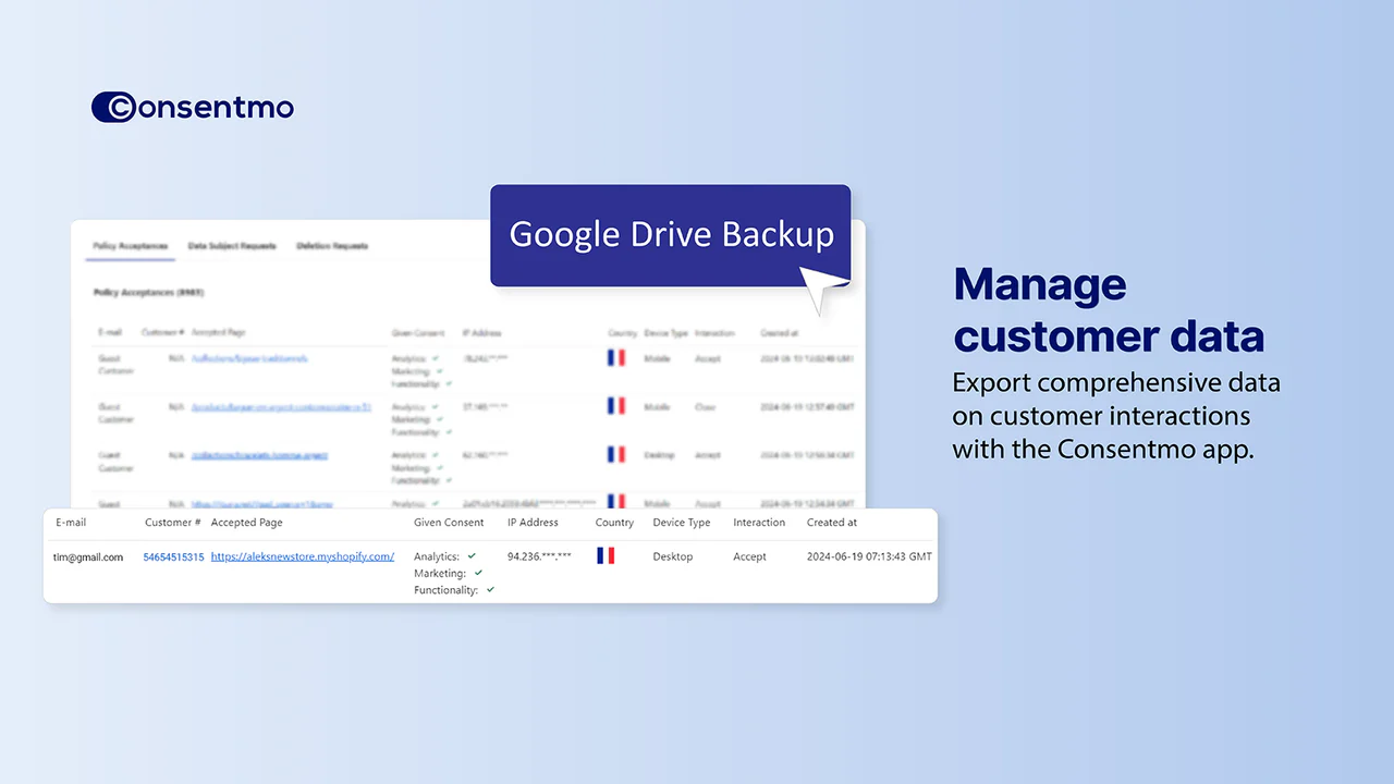 Journal de consentement avec sauvegarde Google Drive pour la gestion des données