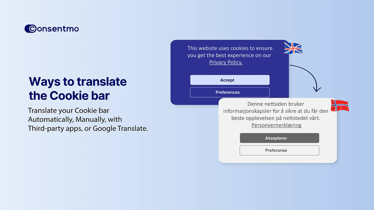 Consentmo übersetzt die Cookie-Leiste einschließlich Google Translate.