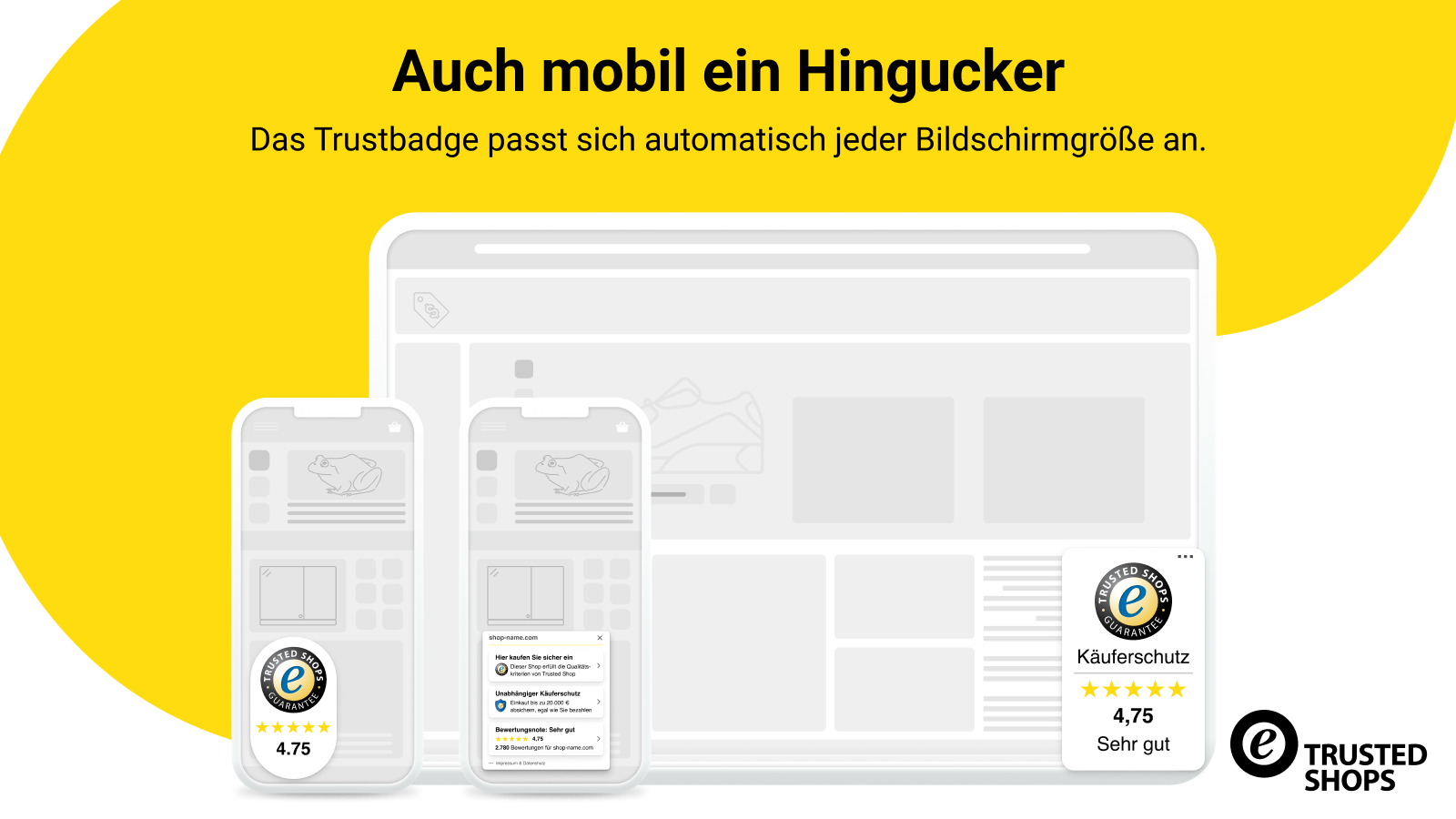 Das Trustbadge fügt sich auch mobil optimal in Ihren Online-Shop