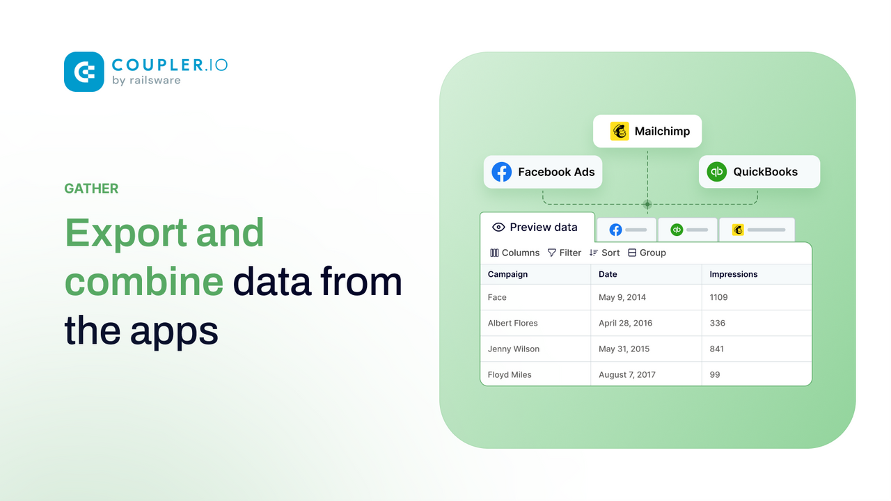 Eksporter og kombiner data fra apps