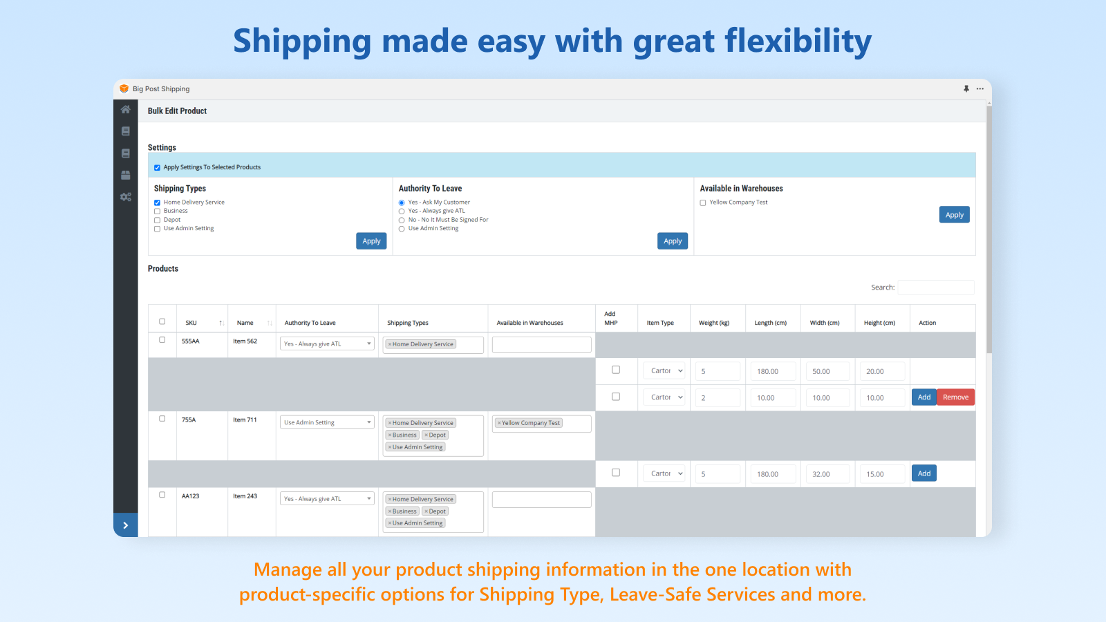 Gestionando configuraciones y dimensiones específicas del producto.