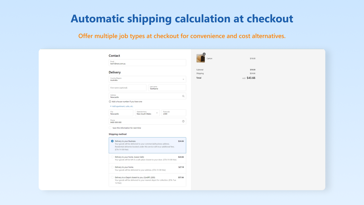 Automatische Anzeige der Versandkosten beim Checkout.