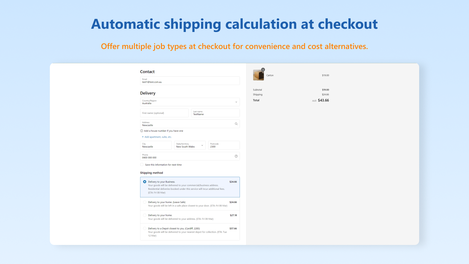 Automatische Anzeige der Versandkosten beim Checkout.