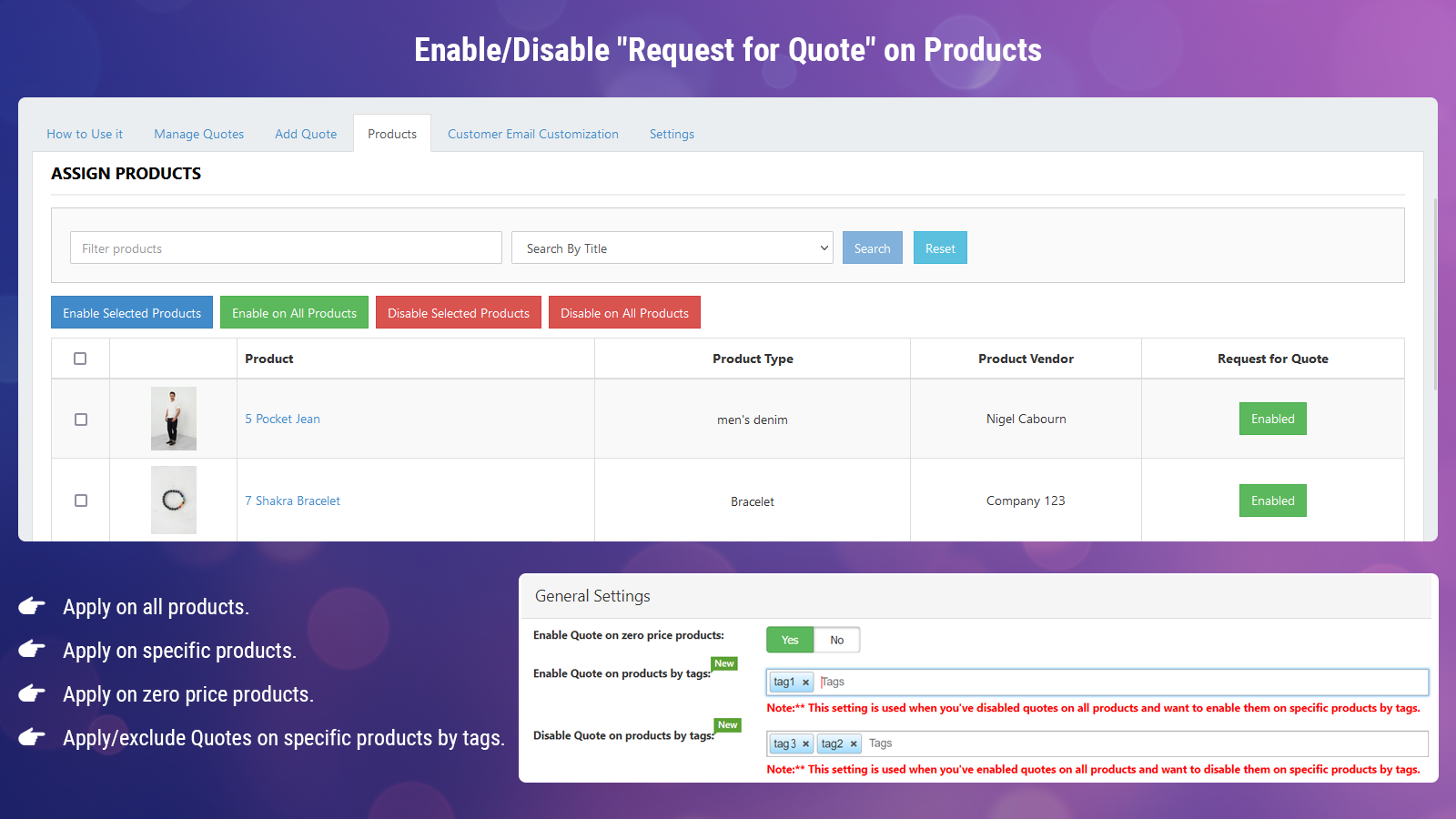 Enable/Disable Products for Quotation - Hide Price