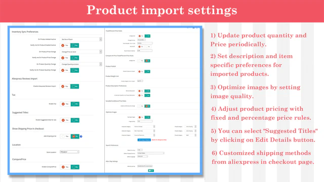 Configuración de importación de productos