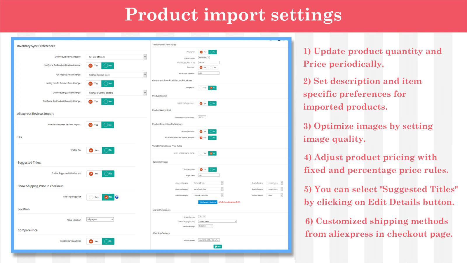 Configurações de importação de produto