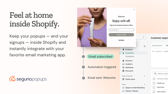 Permanece dentro de Shopify e integra con cualquier aplicación de marketing por correo electrónico.