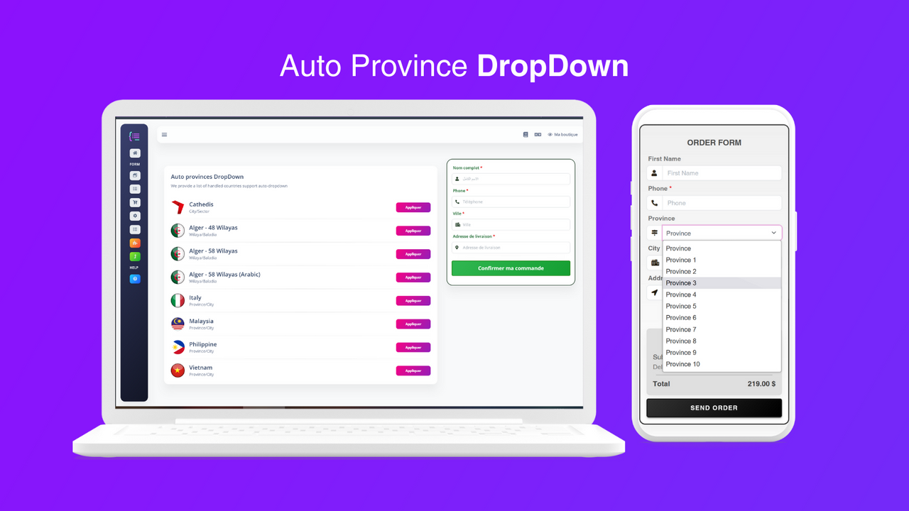 Dropdown lijst van provincies en steden 