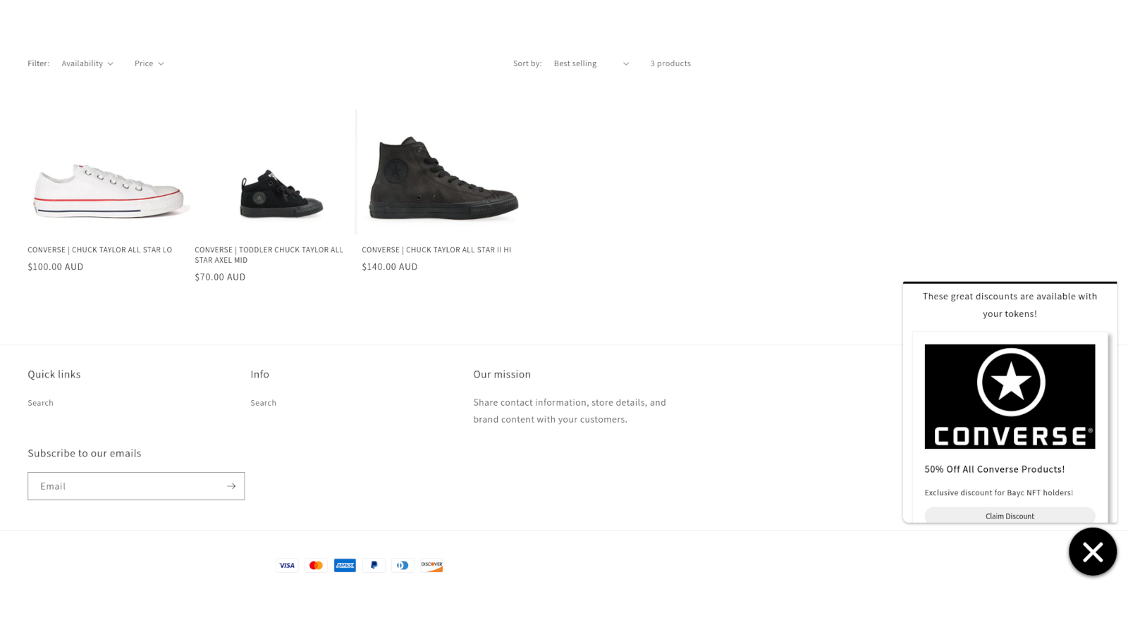 Customizable shopfront widget