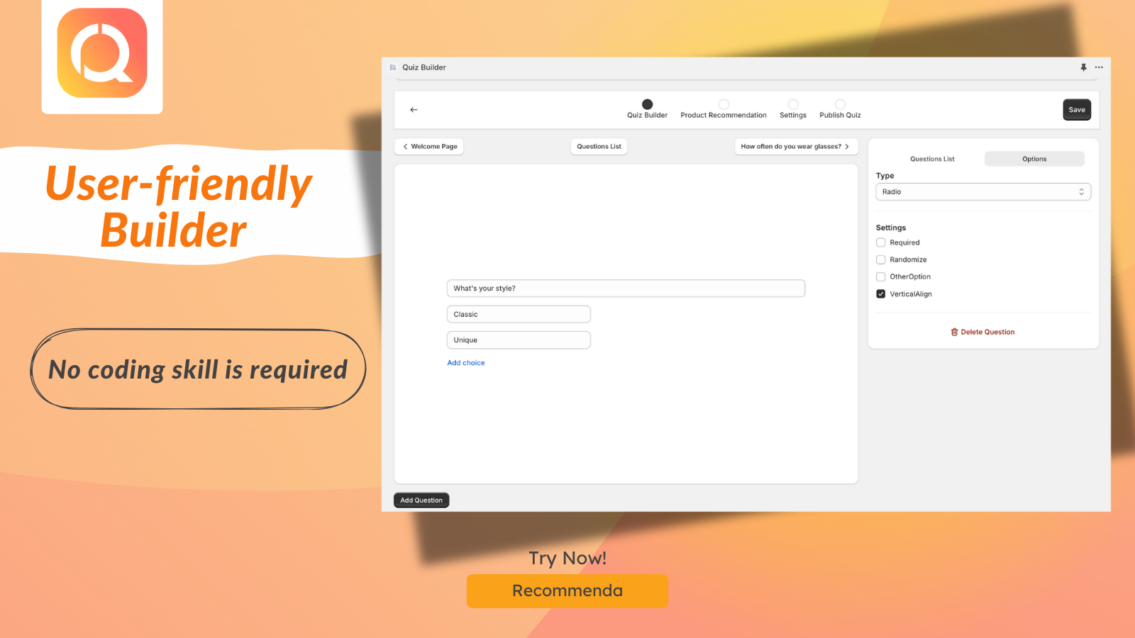 Recommenda Quiz Builder Screenshot