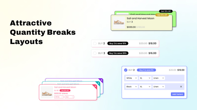 designs de descontos por quantidade que combinam com sua marca e tema da loja.