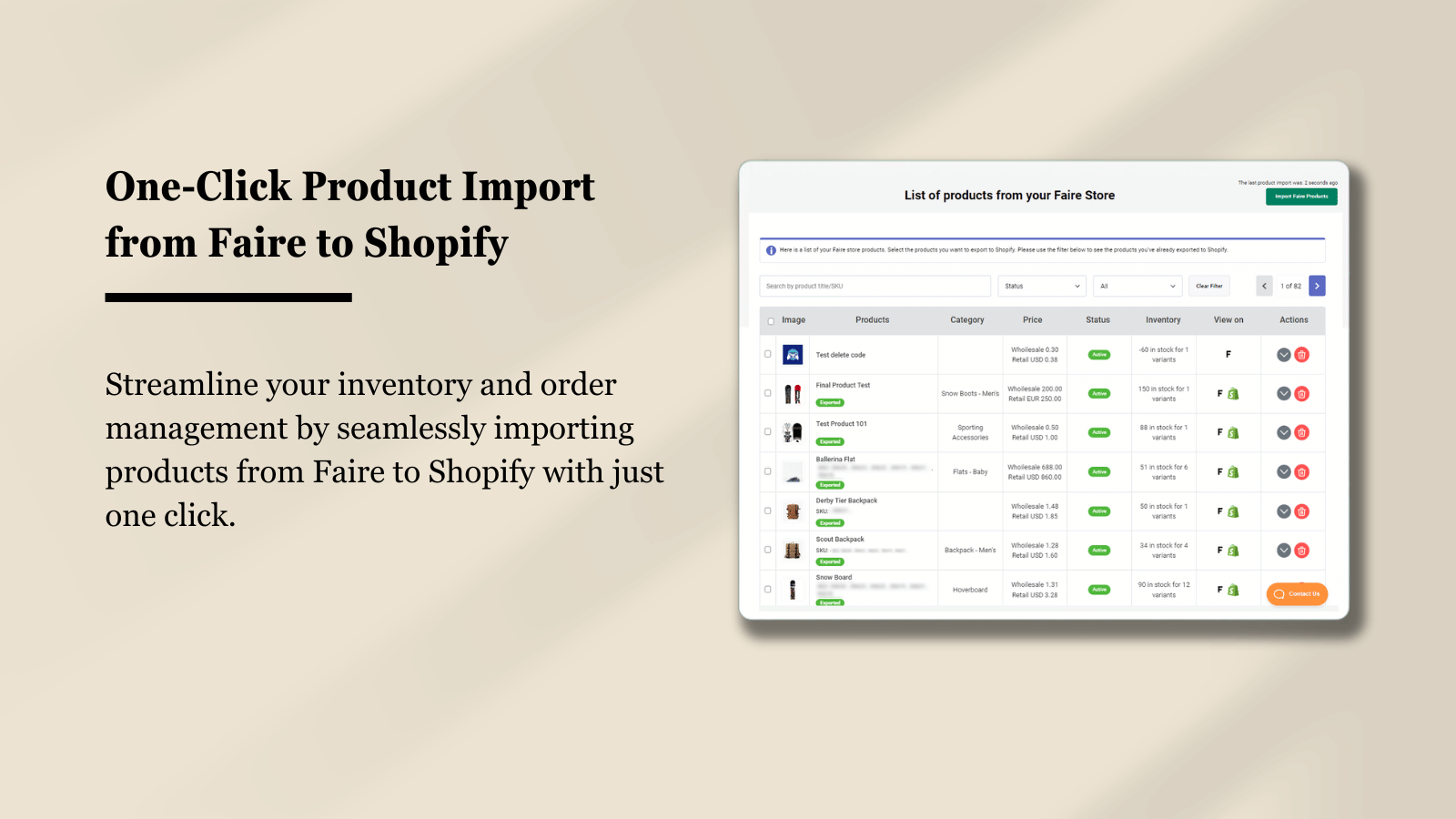 Importación de productos de Faire