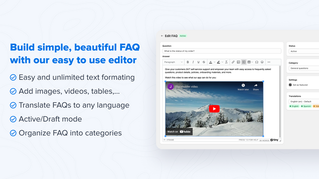Build simple, beautiful FAQ with our easy to use editor