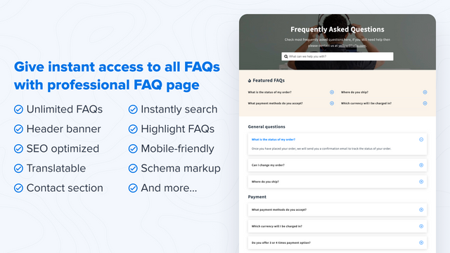 Give instant access to all FAQs with FAQ page