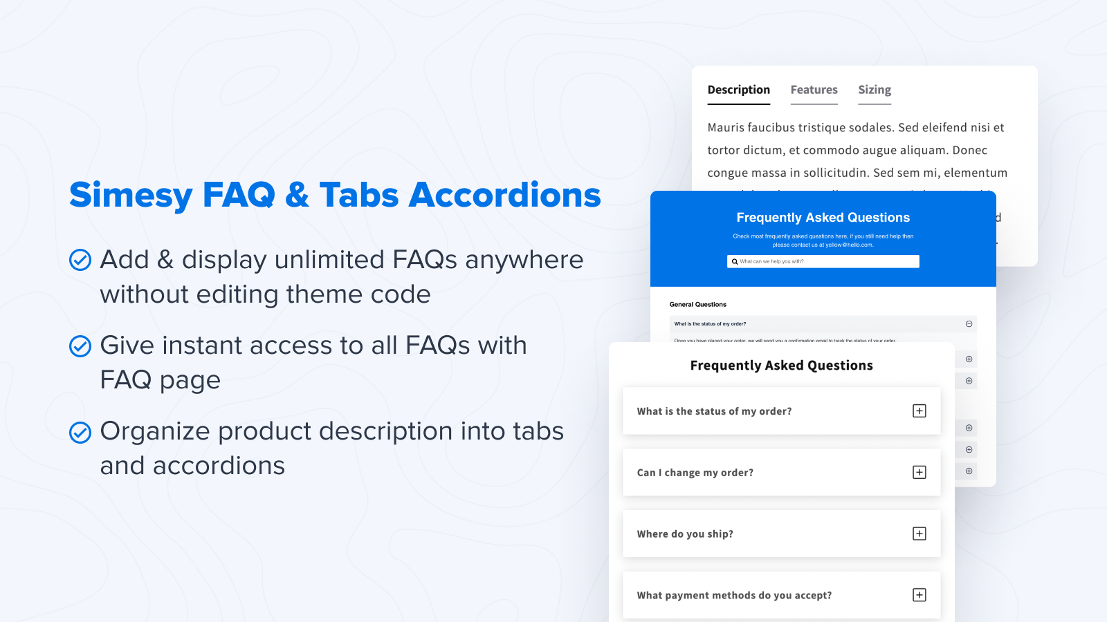 FAQs, FAQ Page & Product Tabs Accordions