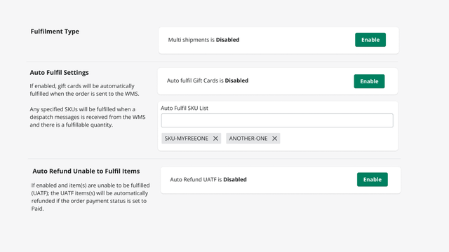 Despatch and Fulfilment WMS integration configuration 