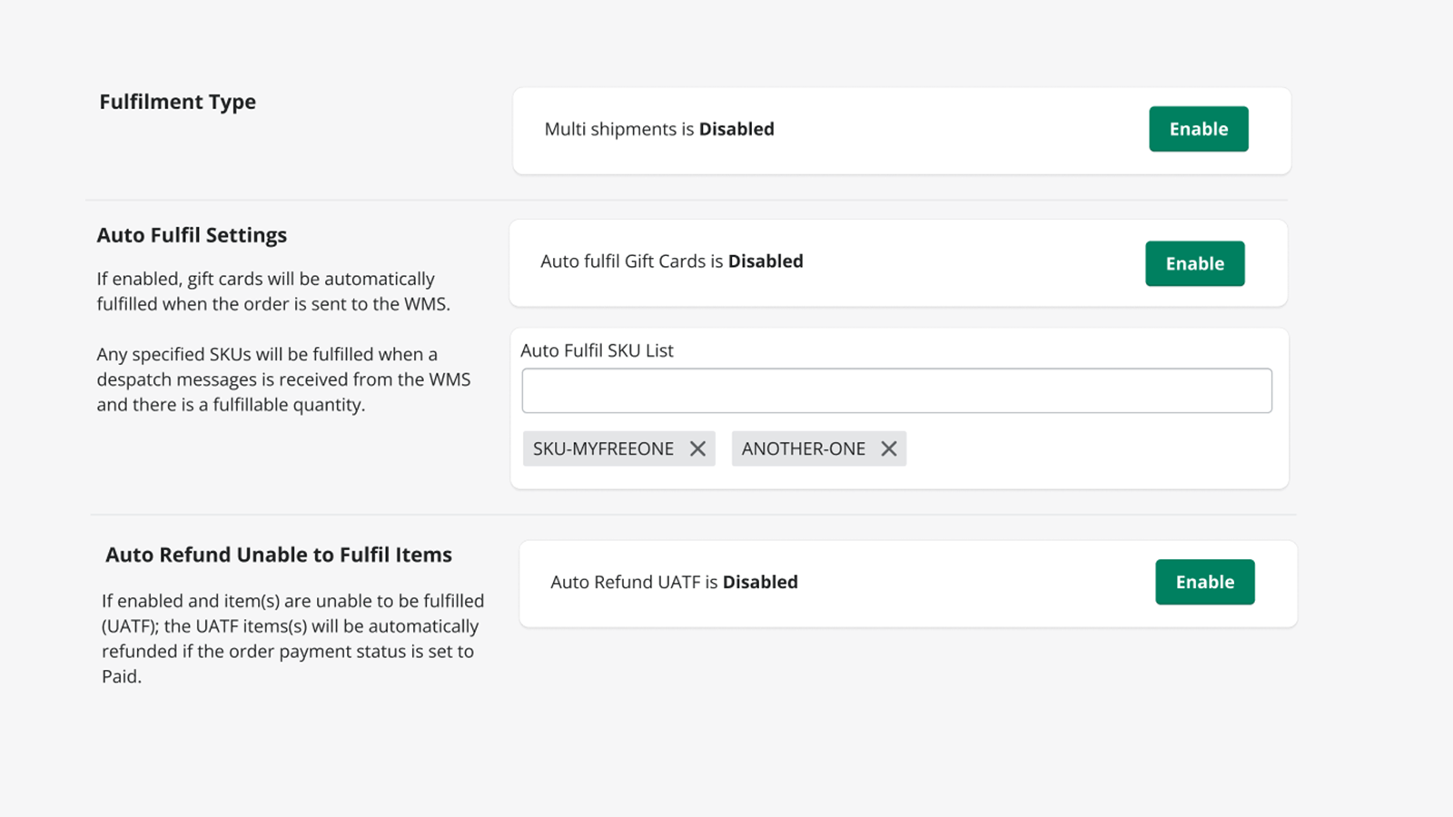 Despatch and Fulfilment WMS integration configuration 