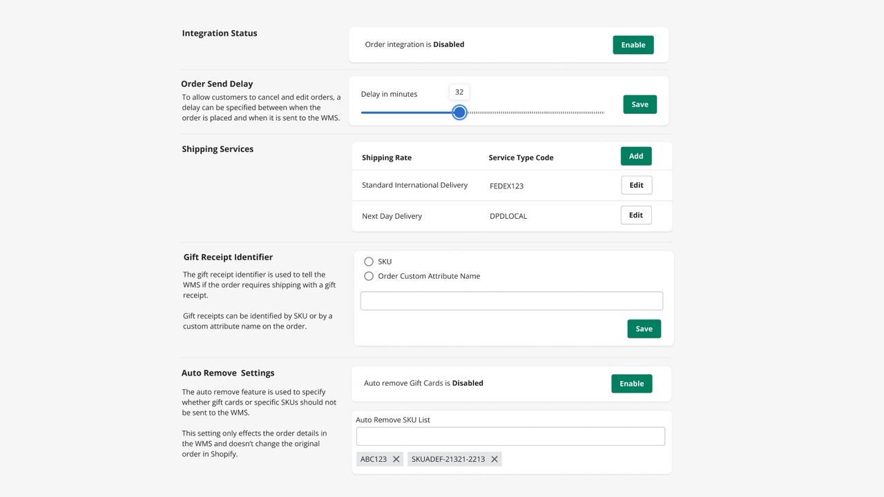 Salgsordre WMS integrationskonfiguration