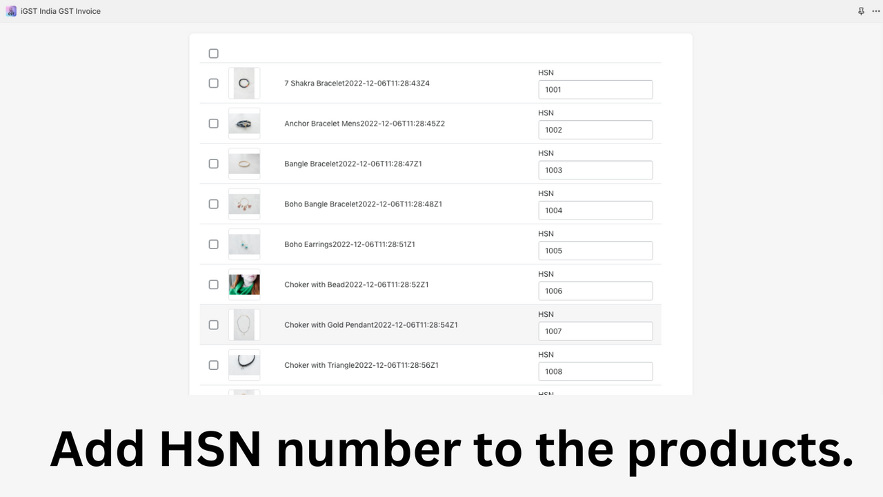 adicionar código hsn