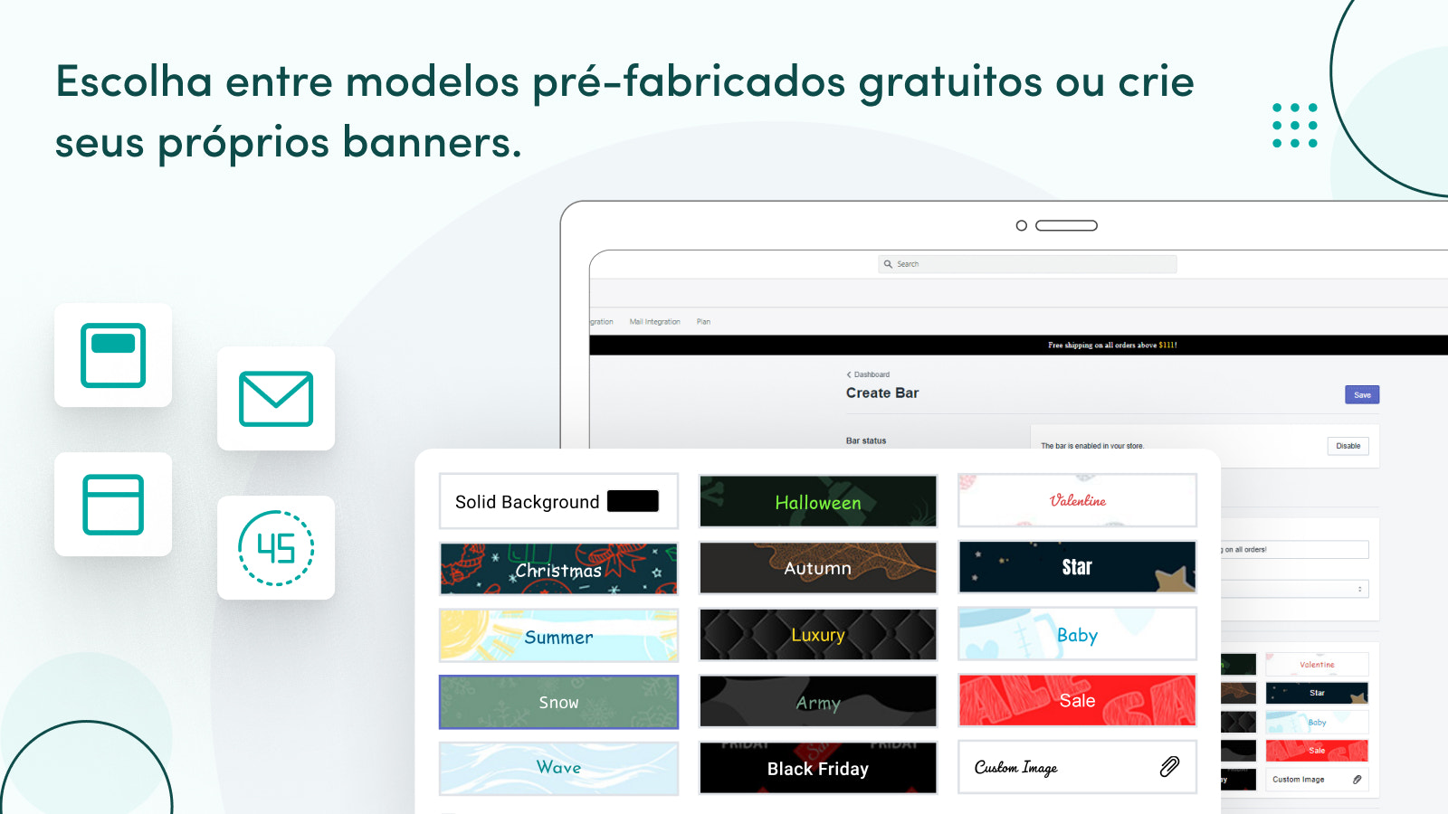 Variedade de modelos pré-fabricados para a barra de notificação.