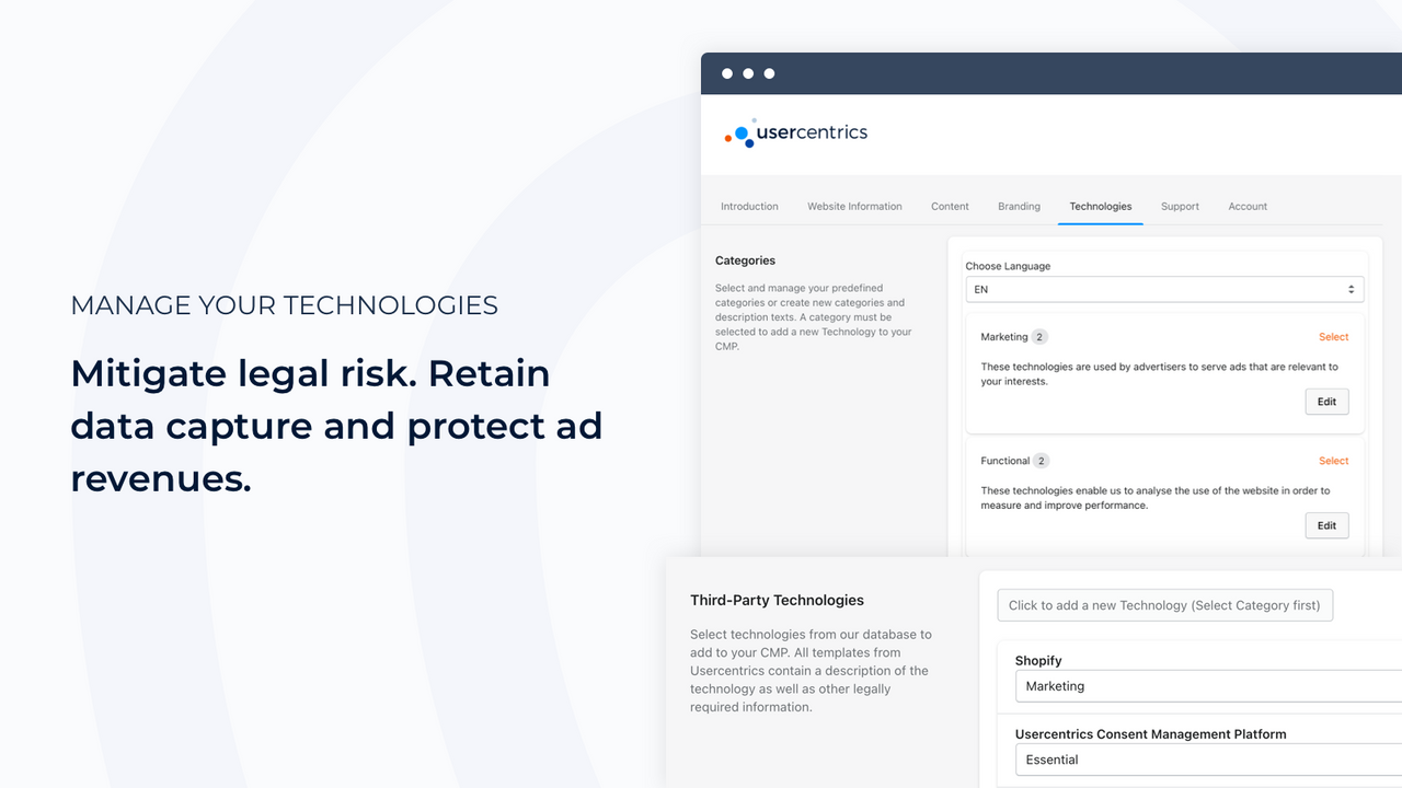 Section "Technologies" de l'application