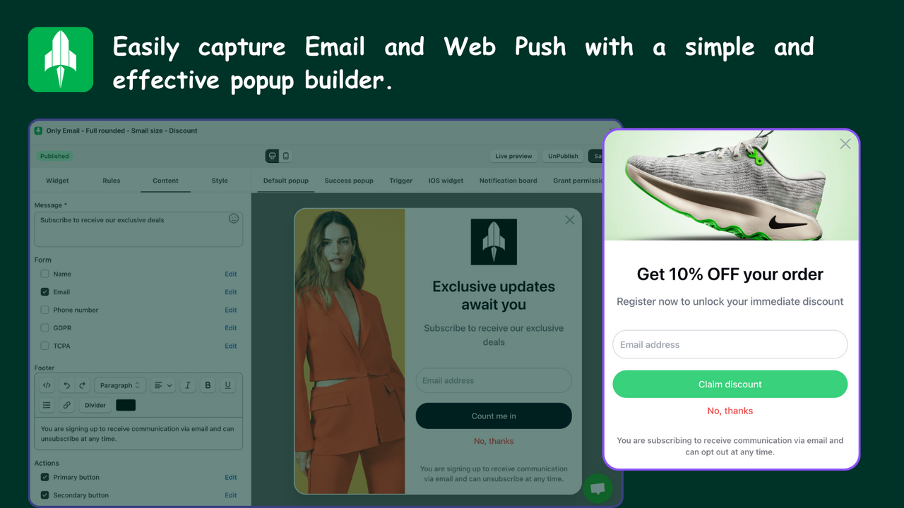 Fånga e-post och Web Push med en enkel och effektiv popup