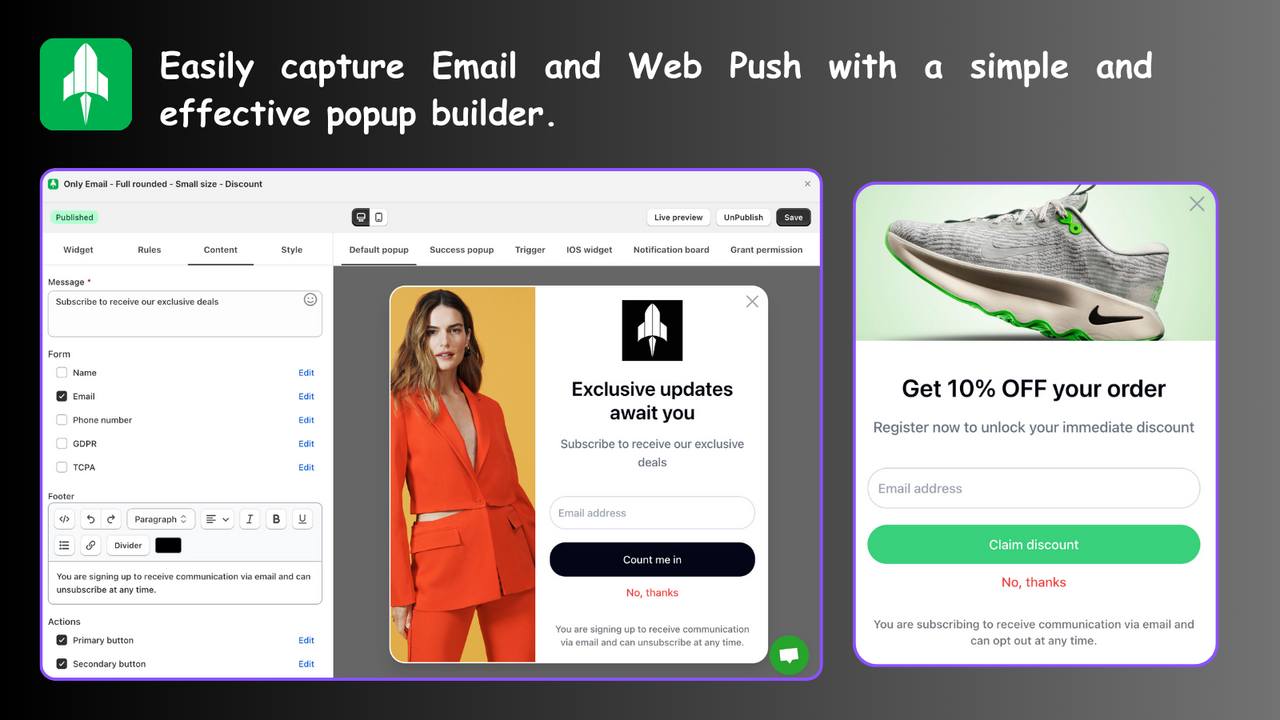 Fånga e-post och web push med en enkel och effektiv popup