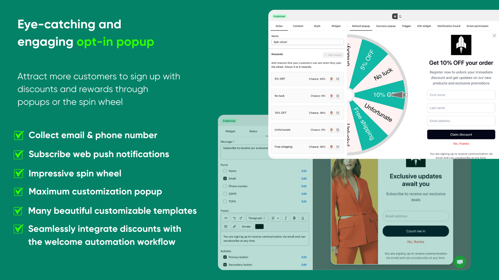 Capture Email, Web Push with simple, effective popup, spin wheel