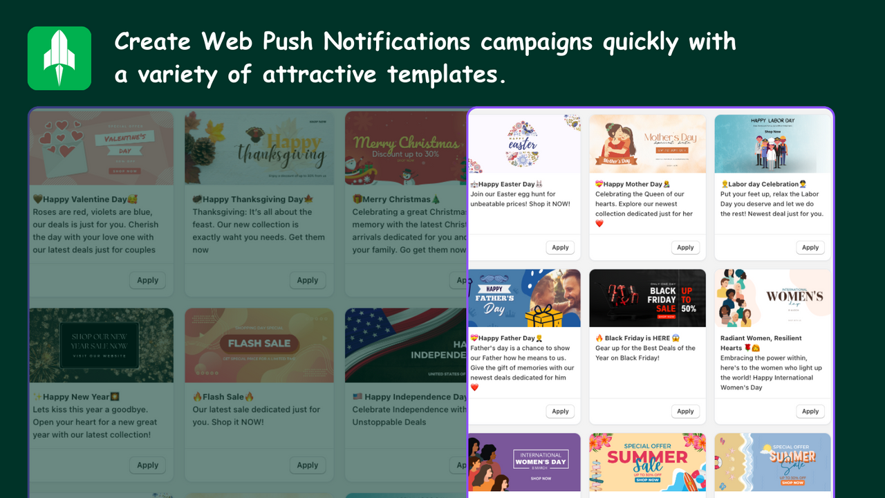 Skapa Web Push-kampanjer snabbt med en mängd mallar