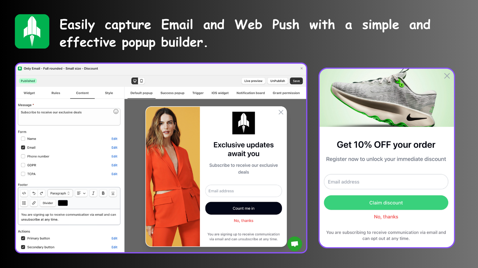 Capture Email and Web Push with a simple and effective popup