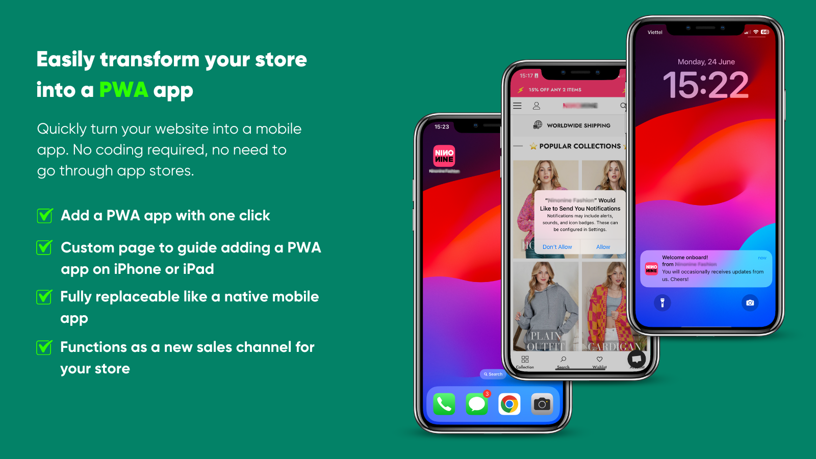 Turn your store into a PWA app. Cross-platform