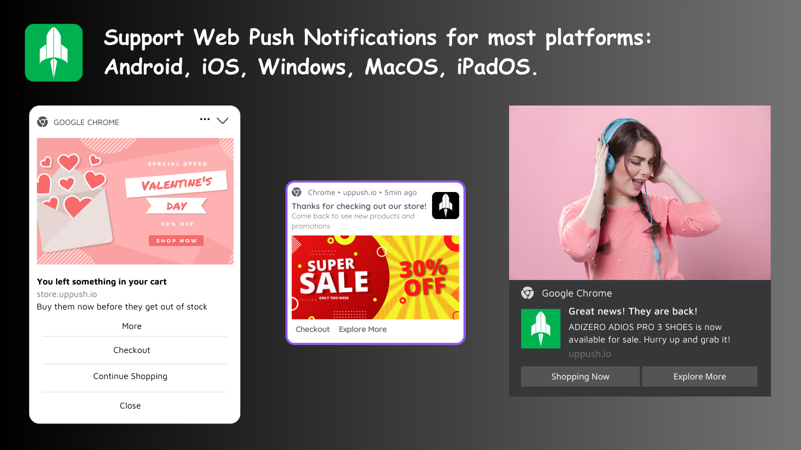 Stöd för web push-notifieringar för de flesta plattformar
