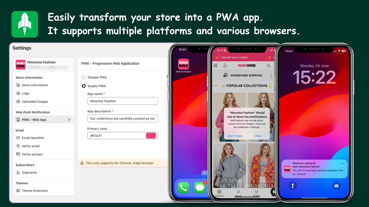 Turn your store into a PWA app. Cross-platform